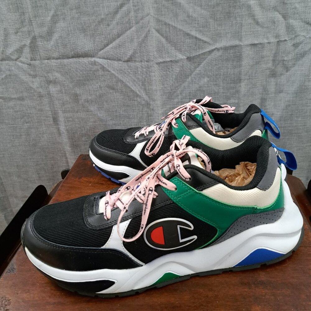 %Champion Sneakers Men Green Black Leather Mesh Sz 11.5 / A 51
